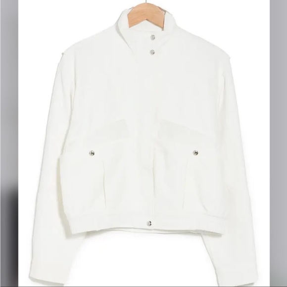 BlankNYC So Icy White Crepe Bomber Jacket SzXS Mesh Elastic Panel &Patch Pockets - Picture 13 of 16